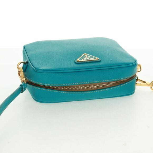 PRADA Shoulder Bag Safiano leather Turquoise Blue Gold Auth 159879SAV - Picture 6 of 16